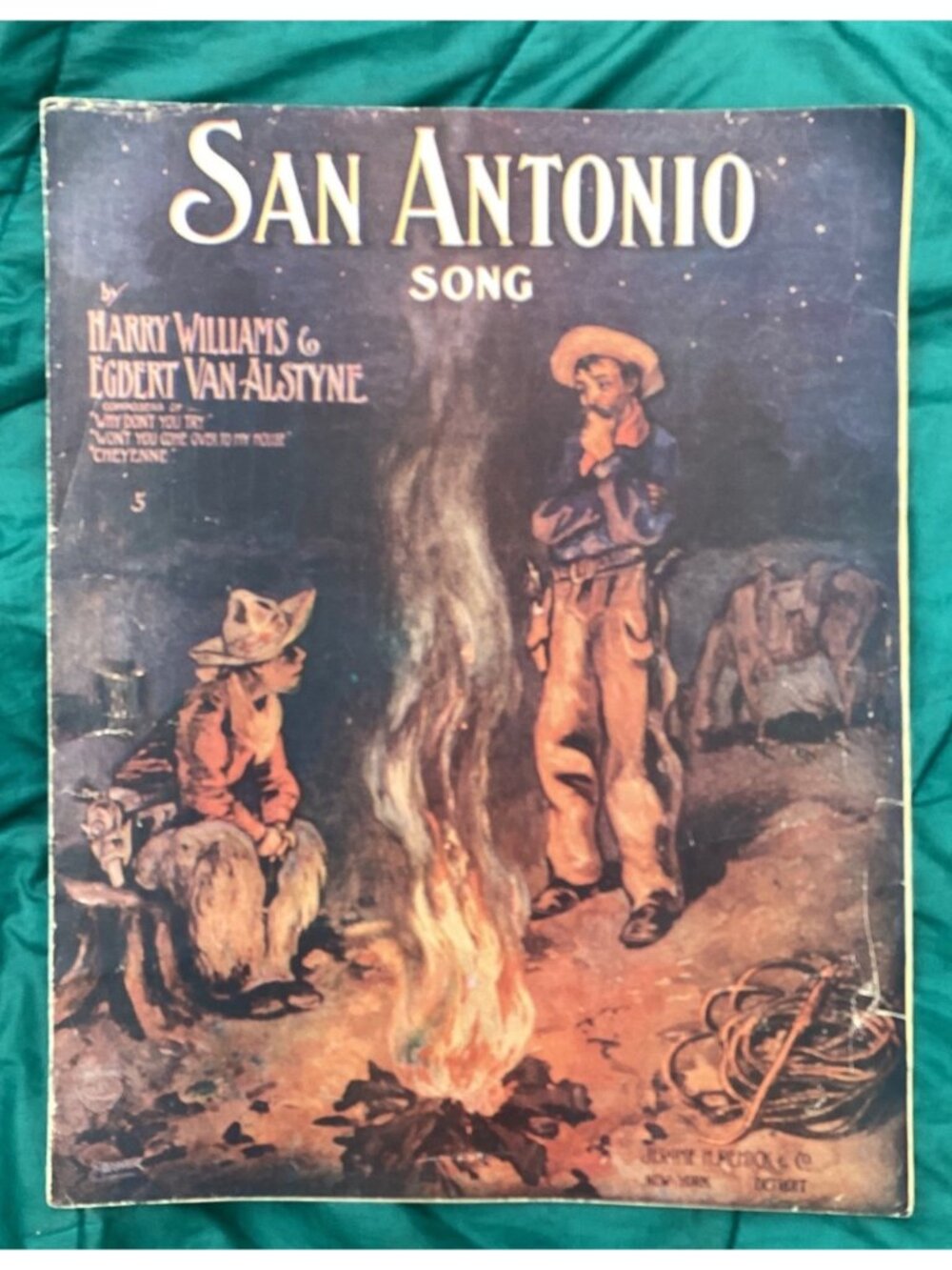 1917 San Antonio Song Sheet Music Western Campfire Cover Remick